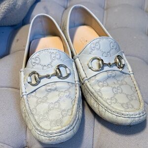 Gucci Pale Gray Loafers with Silver Accents